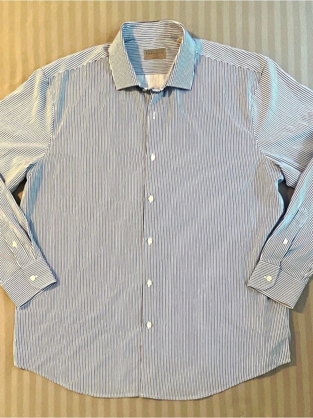 Perry Ellis Blue and White Striped Casual Button-Down Shirt